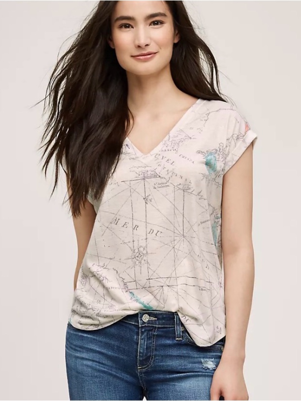 Anthropologie Map-Print “Destination” V-Neck Tee